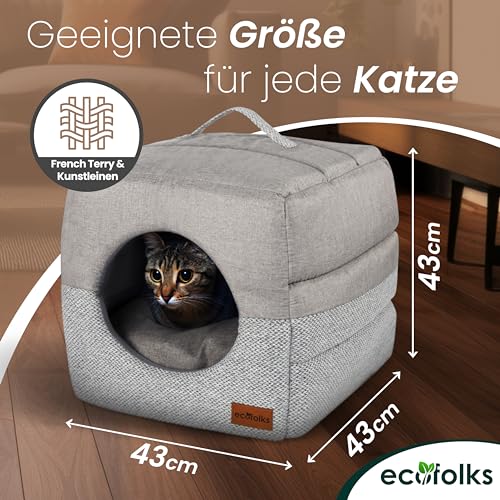 ECOFOLKS 3in1 antibakterielles Katzenbett, Katzenhöhle | Sofa & Kuschelbett – wandelbar, stylisch & platzsparend | Perfekt für Moderne Wohnräume