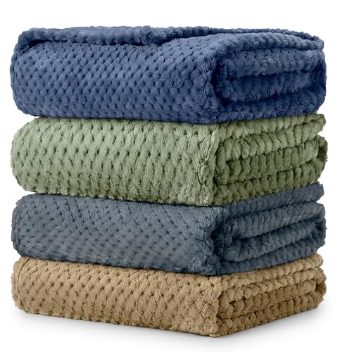 Image of Reginary 4Pcs 30x40 Baby Blanket Fuzzy,Blue, Green, Khaki, Gray | Waffle Flannel Baby Throw Blankets, Warm Nursery & Crib Blankets, Girl & Boy Newborn Infant