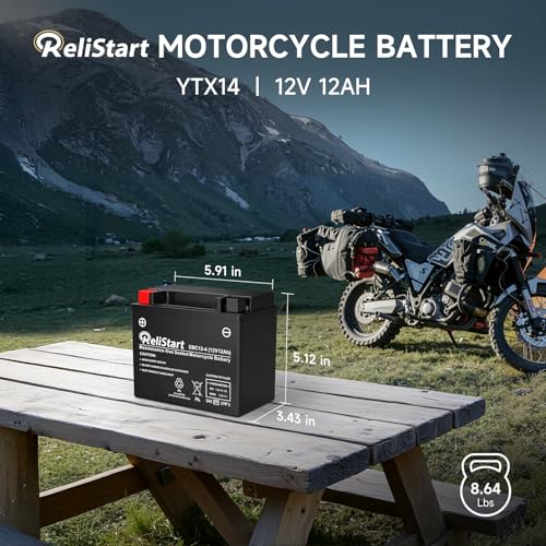 Image of Motorcycle Battery YTX14-BS 12V 12Ah, Powersports Batteries High Performance, AGM Maintenance Free Battery for Bike ATV Scooter