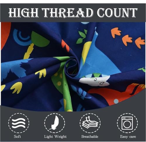 Image of RD FABS Glace Cotton Wrinkle Free Soft Hypoallergenic Bed Sheet with 2 Pillow Cover,Cartoon Printed,Double Bed King Size Bedsheet for Kids Room Boys Girls(90x95 Inches /Blue /Dino),144 TC