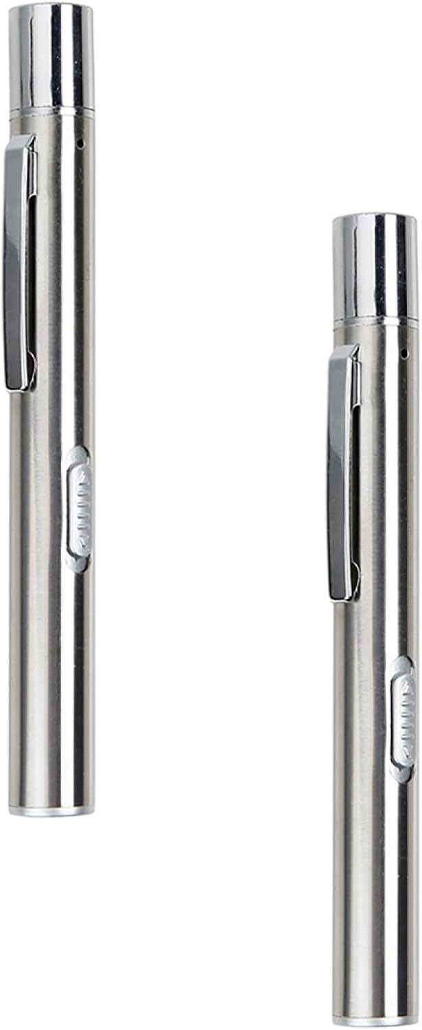2pcs USB Rechargeable LED Penlights Portable Metal Pen Flashlight with White and Yellow Light for Doctors Nurses Diagnostic Use