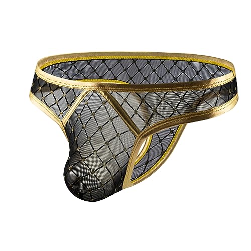 Evankin Mens Mesh Sexy Underwear Bling Leather G-Strings Transparent Thongs Pouch Underpants Breathable T-back