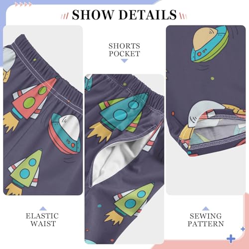 ZZXXB Airship and Rocket Print Boys Long Pants Soft Trousers Elastic Waist Kids Lounge Bottoms with Pockets S-XL4