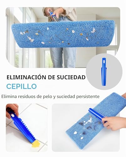 Miniatura 6 de Mr.Siga Trapeador Profesional De Microfibra Para Madera Dura, Laminado, Limpieza De Suelos De Baldosas, Incluye 3 Trapeadores Planos Reutilizables Y 1 Estropajo Para Quitar La Suciedad