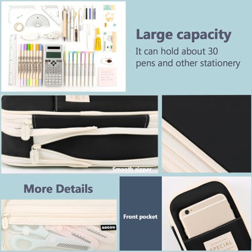 Image of MAMUNU Expandable Pencil case with compartments, Large Capacity Pencil Cases Pencil Bag Pouch Office School, Portable Pencil Case Large School Stationery Organizer, Makeup Cosmetic Bag (Black)