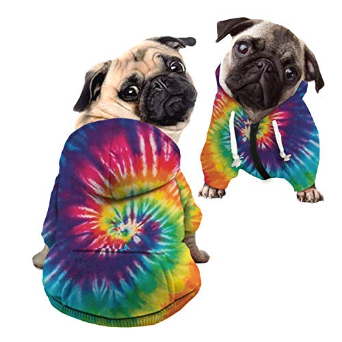 Howilath Dog Zipper Hoodie - Stylish Tie-Dye Spiral Colorful Rainbow Cool Art Streetwear Hooded Clothes Apparel Costume Sweatshirt Tracksuits Pet Clothing - L