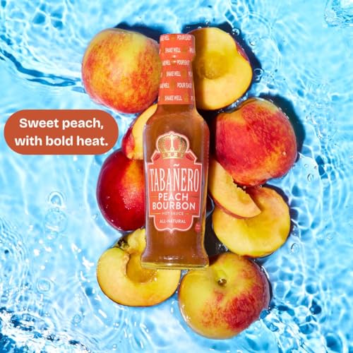 Image of Tabanero Peach Bourbon Hot Sauce, Made in the USA, 5 oz Small Glass Bottle