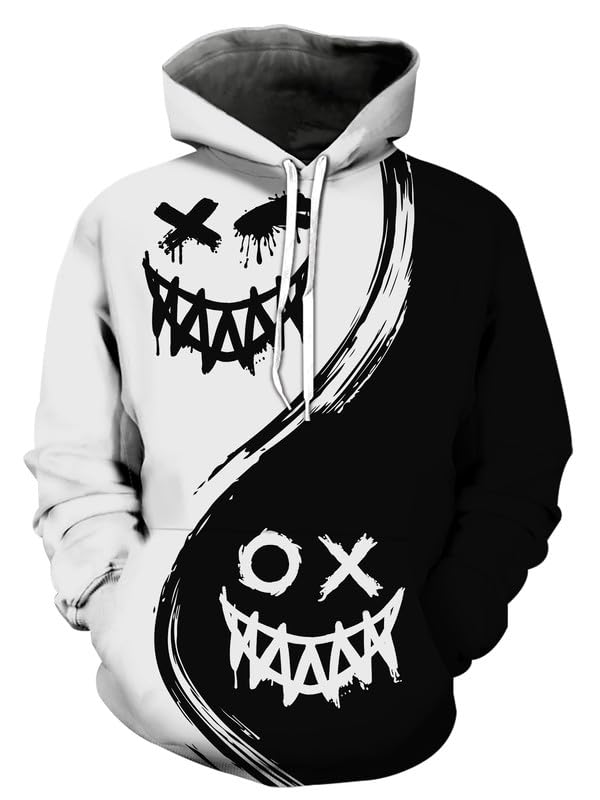 FLNEOO Mens Graphic Hoodies Pullover 3D Print with Pockets, Unisex Anime Black Red Hoodie Sweatshirt for Teen Boys