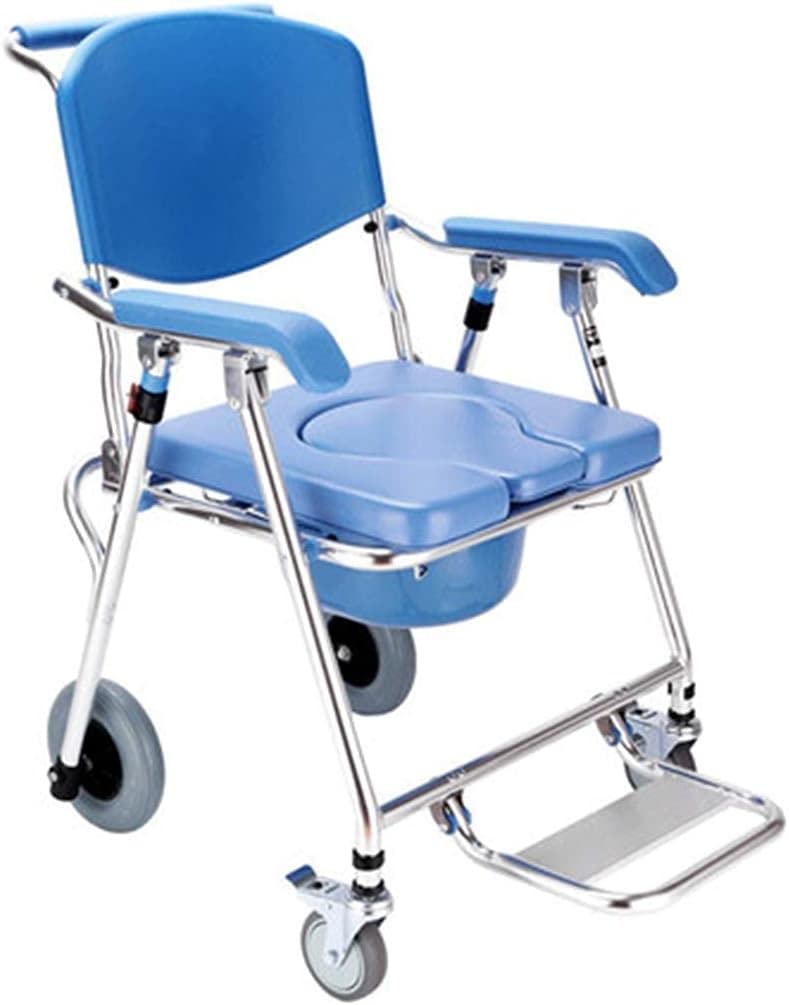 Gthtuhfd Women's 1 Bedside Commodes,Bedside Commode Non-Slip Bath Bench Shower Wheelchair Folding Shower Stool Wheeled Shower Chair Toilet Bath Chair For The Elderly Disabled Pregnant Woman,B