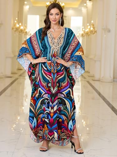 Image of KEYLORTING Plus Size Kaftan Dress Women, African Moo Moo Print Caftan, Batwing Dress, Beach Cover Up for Party and Loungewear