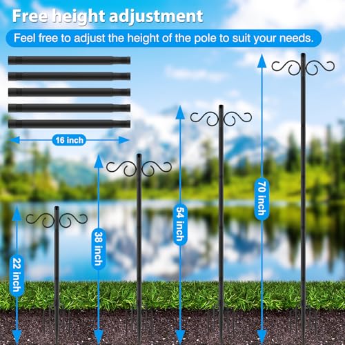 image for NUERPO Adjustable Shepherd Hooks for Outdoor,1 Pack 70 Inch 5 Prong Ba