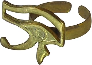 Egyptian Finger Ring Hieroglyphic Hieroglyphics Horus Eye Ankh Pharaoh Pharaoh’s Brass Hand Adjustable Egypt Pharaohs Costume Jewelry Accessory Handmade Engraved Symbol Wholeness Vitality Immortality