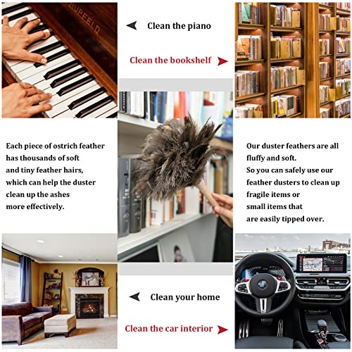 Ihufeather 2 Packs Ostrich Feather Duster 16 Inch, Fluffy Natural Genuine Ostrich Feathers Dusters With Wooden Handle, Reusable Washable Handheld Mini Duster For Cleaning Supplies #TOP5