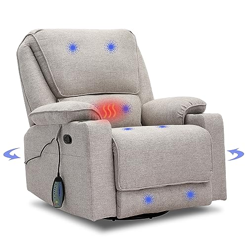 Image of YOCONYO Rocker Recliner Chair with Massage and Heat, 360° Swivel Rocking Recliner Chair, Ergonomic Single Sofa with Side Pocket,Two Cup Holders, Living Room, Bedroom, Nursery (Light Grey)