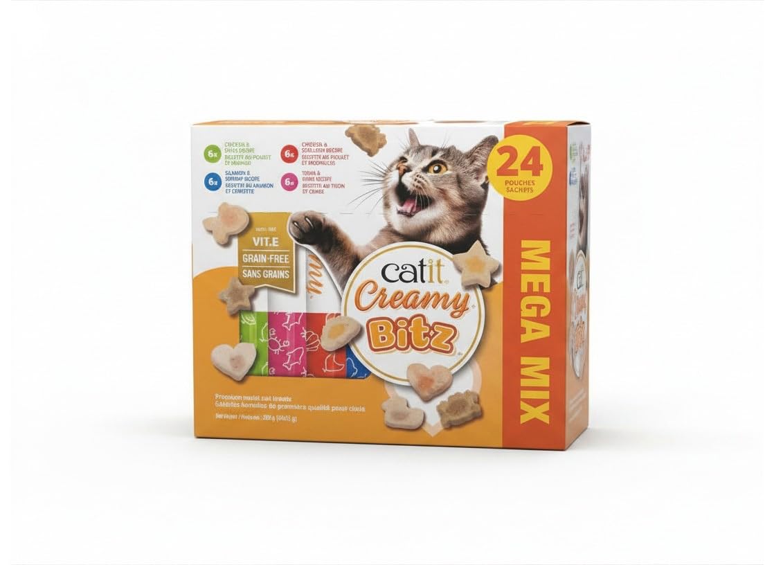 Catit Creamy Bitz Mega Mix Premium Moist Cat Treats 24 Pouches, 24