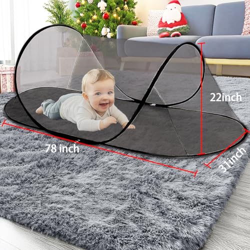 Image of Mengersi Large Pop Up Mosquito Tent,Portable Foldable Mosquito Net for Camping Travel Patio with Net Bottom for Adults Baby 1PC,Black