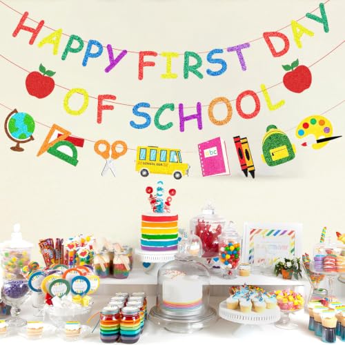 Image of Back to School Decorations, Happy First Day Of School Banner for Classroom