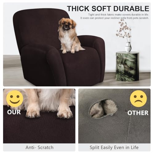 Image of ANARACHON Leather Like Recliner Chair Covers Heavy Duty, 4 Pieces Recliner Cover for Recliner Chair, Leather Cover for Recliner slipcovers Washable for Pets (256Chocolate)