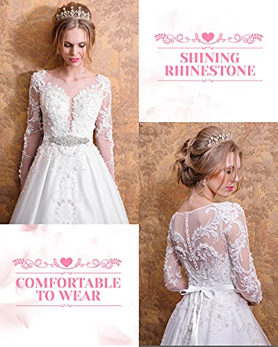 SATINIOR 2 Pieces Rhinestone Bridal Wedding Dress Sash Belt Crystal Diamond Ribbon Wedding Belts for Bridesmaid Dress (White)4