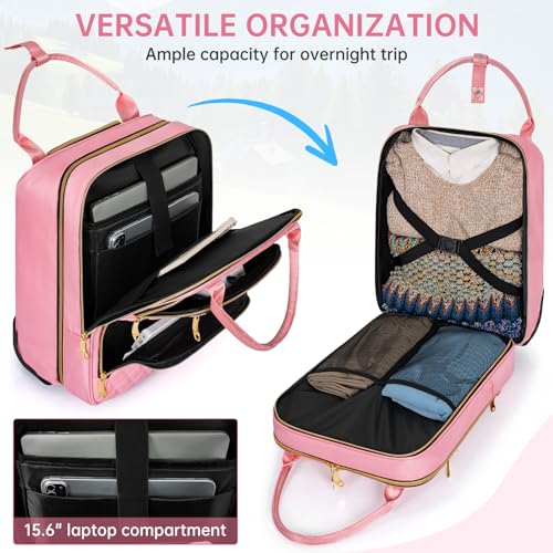 Underseat Carry On Luggage with Wheels, Stylish Lightweight Under Seat Luggage, Personal Item Suitcase with telescoping handles for Men Women, Pilots and Crew, Pink4