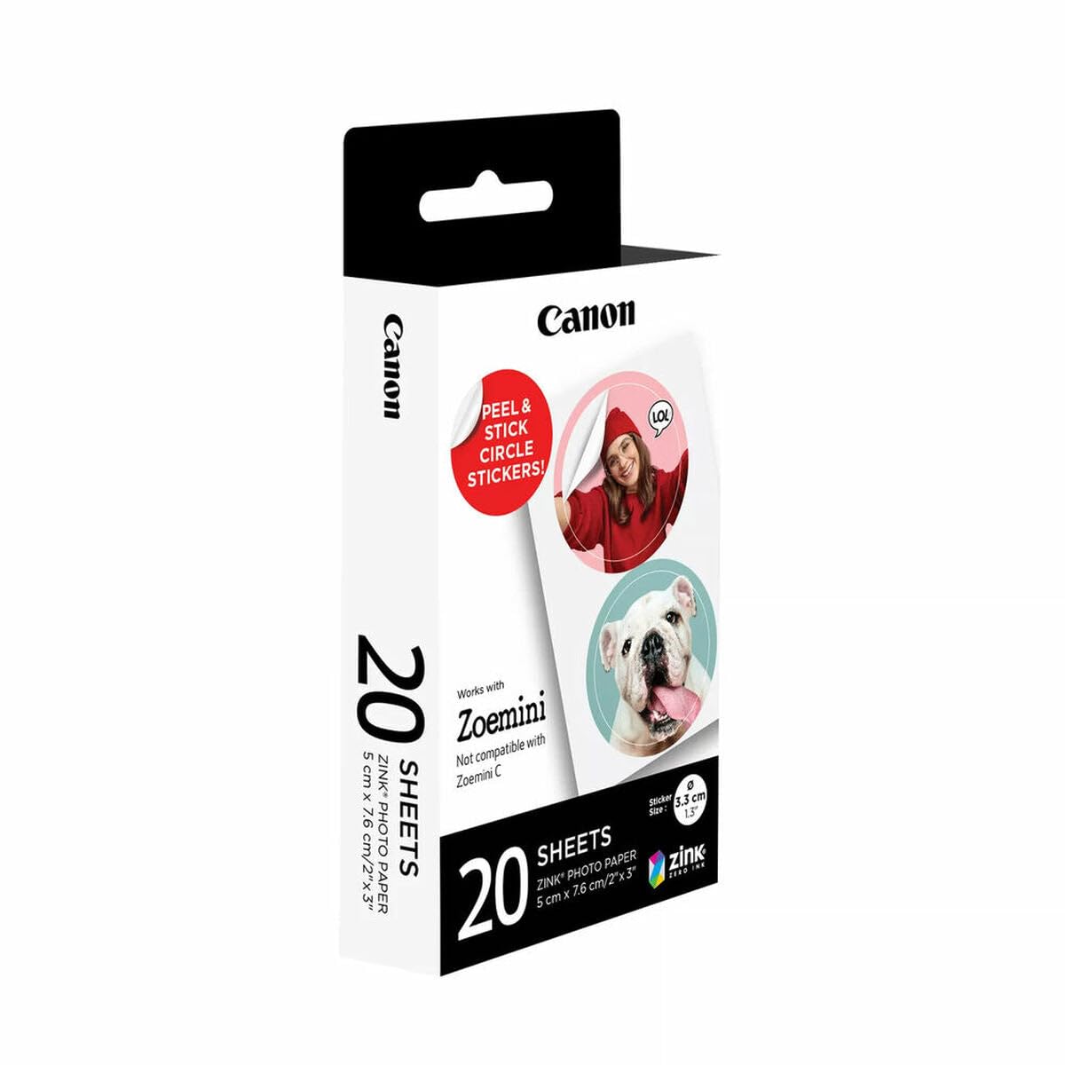 Canon Zoemini 2 Mini Fotodrucker mobil tragbar unterwegs Hosentasche Printing KIT & ZP-2030-2C Original Zink Fotopapier Circle Sticker