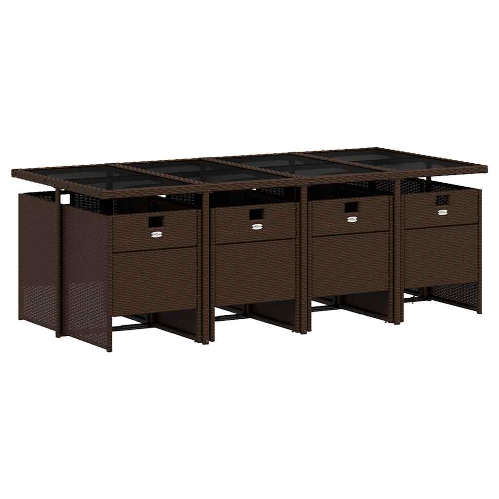 Set Comedor para jardín 9 pzas y Cojines ratán sintético marrón Cristal