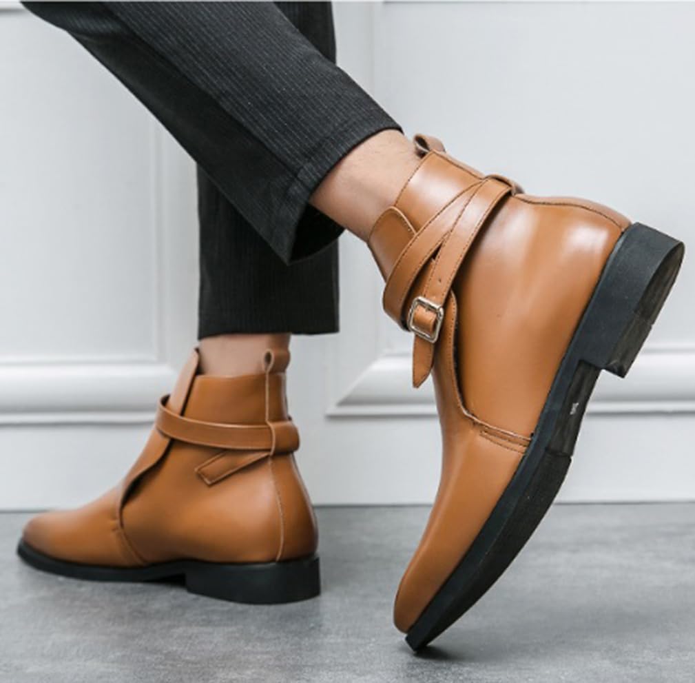 Stivali Chelsea Uomo Pelle PU Scarpe Casual Eleganti per Camminare | Stivaletti Neri Brogue Uomo Infilare Elastico Suola Gomma Antiscivolo Comfort Ufficio Festa Matrimonio Uso Quotidiano