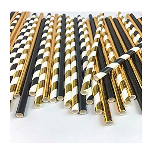 Pitillos de Papel Biodegradables Dorados y Negros 100 Pzs 19.7 cm miniatura 3