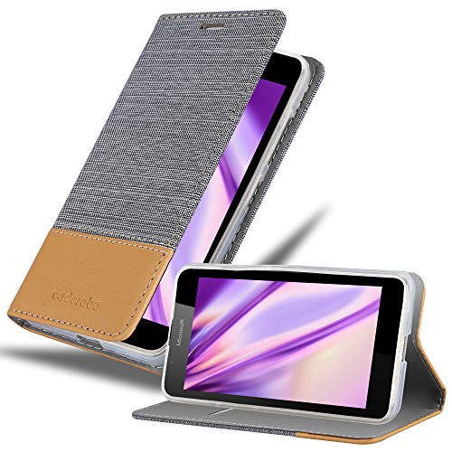 Cadorabo Book Case Compatible with Nokia Lumia 540 in Light Grey Brown - with Magnetic Closure, Stand Function and Card Slot - Wallet Etui Cover Pouch PU Leather Flip