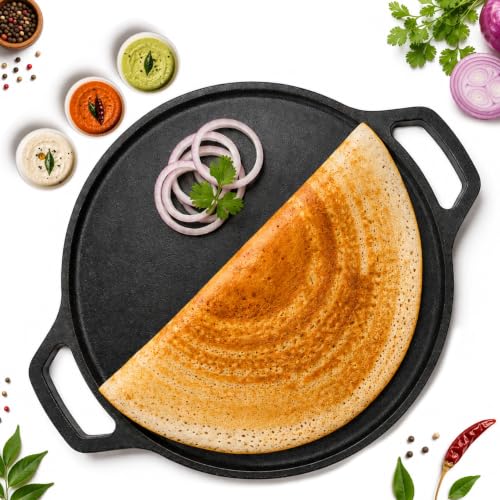 Image of TEKCOOL Cast Iron Tawa for Roti and Dosa 12 Inch, Pre-Seasoned Cookware | Even Heating, Naturally Non-Stick, Iron Rich Cooking, Durable Build Pre-Seasoned