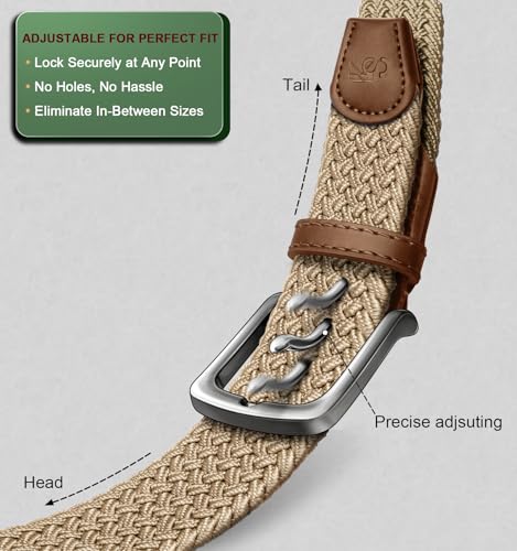Image of KEMISANT Men Belt-Stretch Woven Braided Belt For Gift Men Golf Casual Jeans Dresses with Nylon Canvas 1 3 /8 inch