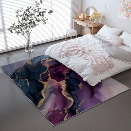 Tapis abstrait vagues lavable et antidérapant violet