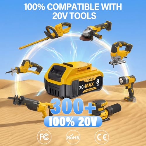 2-Pack 8000mAh High-Capacity Replacement for Dewalt 20V Max Battery Compatible with DCB200 DCB201 DCB203 DCB204 DCB205 DCB206 for DeWalt 20V Cordless Power Tools with LED Indicator & Safety Protection - Image 5