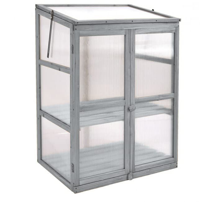 Neo Mini Wooden Greenhouse Cold Frame Garden Flower Vegetable Planting Box Growhouse (Growhouse 3 - Grey)