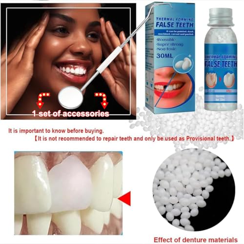 Image of Tooth Provisional Teeth Kit, Provisional Fake Teeth Replacement Kit for Provisional Restoration of Missing & Broken Teeth Replacement Dentures, DIY Heat Fit Beads. 【30Ml -1 Bottle】