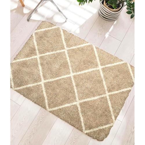 Image of 2x3 feet Soft Runner Rug for Living Room and Bedroom, Modern Indoor Floor Carpet with Non-Slip Backing, Comfortable Decorative Home Decor Rug, Easy Clean & Durable- (Beige B, Rectangular)