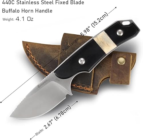 Miniatura 10 de Cool Hand Cuchillo de caza de supervivencia compacto de espiga completa, funda de cuero con hebilla para cinturón, hoja fija para exteriores, mango