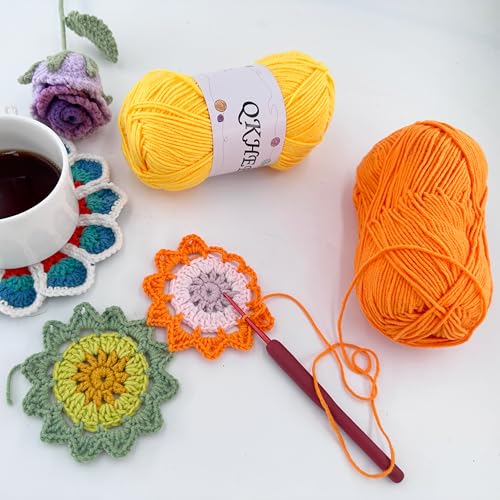 Image of Yarn for Crocheting and Knitting 12 * 1.76 Oz (50G) /195yd, Fine /Fingering Weight (1), 60% Cotton 40% Acrylic Soft Yarn kit for Making Sweater and amigurumi (Rainbow)
