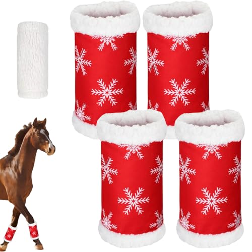 Bandelettes de jambe pour chevaux cadeau de Noël idéal lot de 4 bandes en peluche rouge