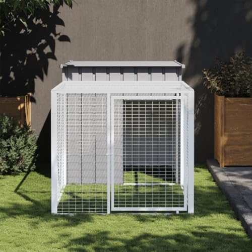 BaraSh Poulailler avec Cour Gris Clair 110x201x110 cm Acier galvanisé,Enclos Poulailler,Voliere Exterieur,Cages Et Poulaillers