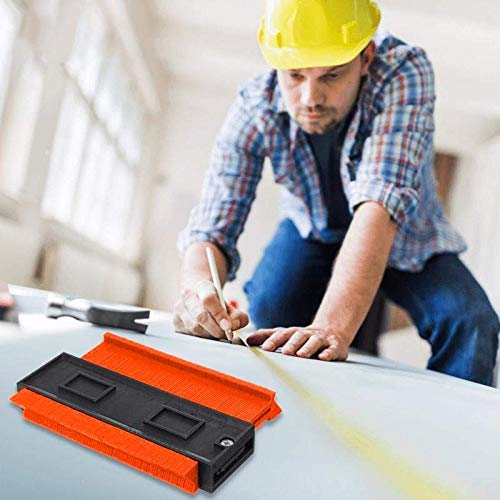 PREMIUM Magic Formzeichner Schablone im 2er Set I Konturenlehre Werkzeug zum perfekten Zuschneiden von Fliesen, Laminat, Parkett uvm. I Vervielfältigungslehre Gadgets für Männer (12 + 25 cm Orange)