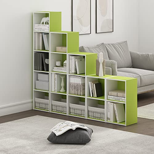 Image of Furinno PASIR Book Shelf, 2-Tier Modern Bookshelf, Open Shelves Bookcase 9 x 12 x 21, Easy Assembly, for Living Room, Bedroom, Home Office, Green /White