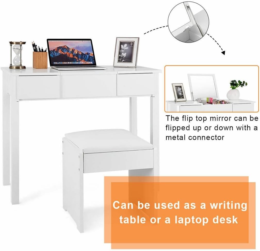 White Dresser Dresser Furniture Stool Storage Box Dressing Table Bedroom Furniture with Flip Mirror
