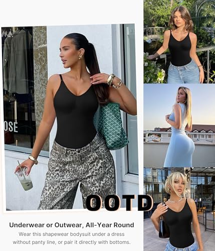 Shapewear Bodysuits for Women Tummy Control Body Shaper Faja Waist Trainer Body Suit Thong V Neck Going Out Tops2