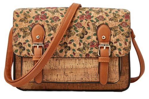 Cork - Textured PU Crossbody Bag Floral Patchwork Boxy Messenger Bag Retro Ethnic Print Shoulder Purse