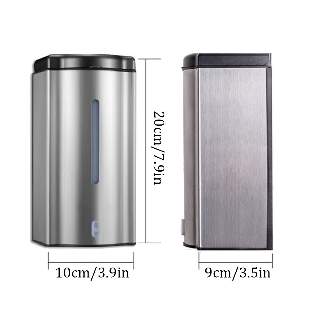 Dispensador de jabón automático montado en la Pared: dispensador de jabón con Sensor táctil de Acero Inoxidable de 600 ml, Compatible con Gel de Manos, desinfectante y desinfectante para Manos
