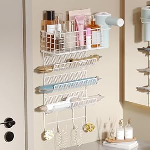 Wall-Mounted Hair Dryer Holder Styling Tool Organizer 4-Shelf Storage Wire Basket with Hook Heat Safe Rack for Hair-Straighteners,Curling Wands,Flat Iron,Cabinet Door Bathroom Kitchen White Wall Mounted Hair Dryer Holder Styling Tool Organizer 4 Shelf Storage Wire Basket with Hook Heat Safe Rack for Hair StraightenersCurling WandsFlat IronCabinet Door Bathroom Kitchen White