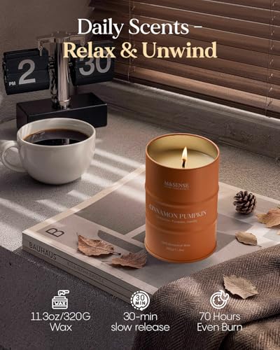Image of M&SENSE Cinnamon Pumpkin Scented Candles Christmas Decor,Natural Non Toxic, Aromatherapy Candle for Stress Relief Meditation Relaxing, Housewarming Gifts for Women Men, 11.3oz 70 Hour Christmas Candle