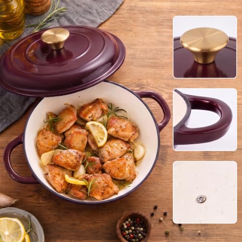 Image of Dutch Oven Enameled Cast Iron with Lid - Big Dual Handles - Oven Safe up to 500F - Classic Round Pot for Versatile Cooking (Fig, 7 QT)