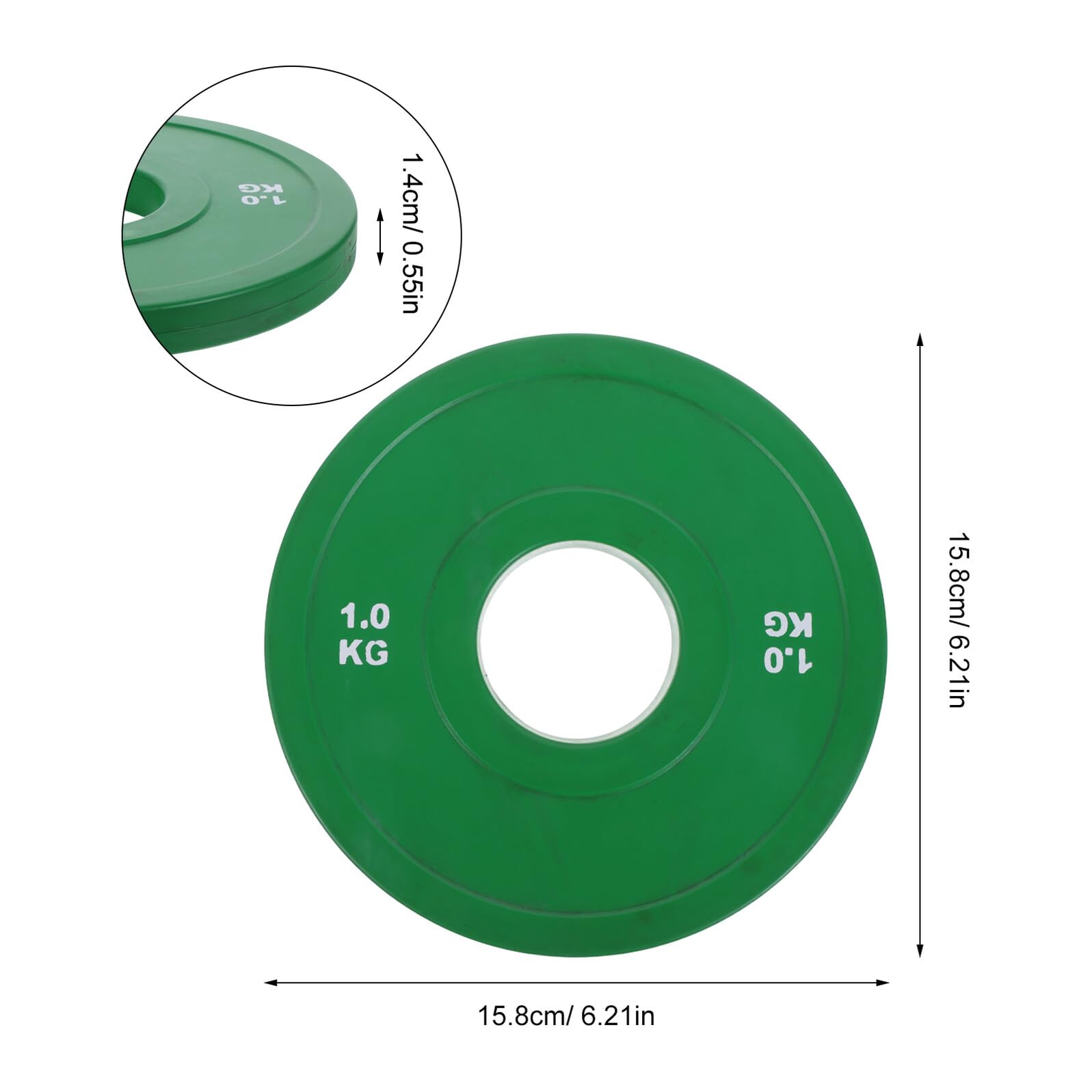 Placas de Parachoques de Goma 1kg, Disco de Entrenamiento para Gimnasio | Color Verde Claro, Superficie Lisa, Agarre Cómodo, Fácil Limpieza Ruido en Casa o Gimnasio